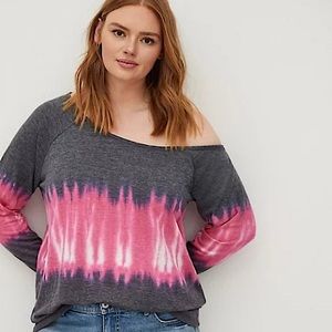 TORRID💙💕Navy blue & Pink Tie Dye oversized Off shoulder long sleeve top NWT